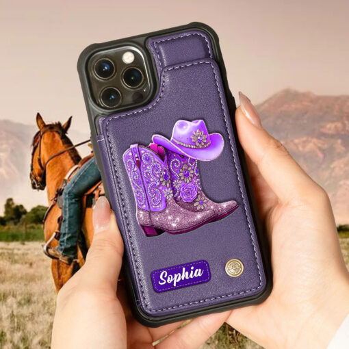 Custom Cowgirl Leather Flip Wallet Phone Case UKHH5300802 - Image 3