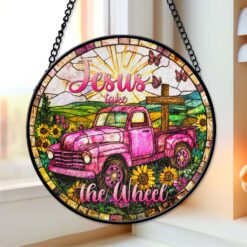 Jesus Take The Wheel Faux Stained Glass Suncatcher QFHM5050904