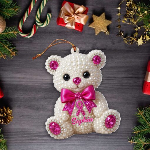 Custom 2D Flat Bear Beast Cancer Acrylic Ornament UKTZ5130901 - Image 3