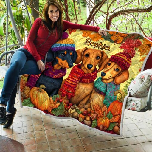 Custom Dachshund Halloween Quilted Blanket UKHM5090903 - Image 3