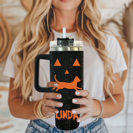 Custom Black Cat Halloween Spooky Rhinestone 40 Oz Tumbler UKTO5100901 - Image 3
