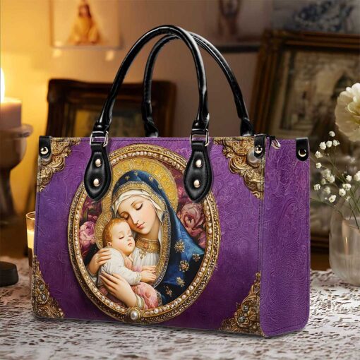 Virgin Mary And Baby Jesus PU Leather Handbag Heavenly Grace In Radiant Splendor Bag, Gift For Woman UKND5110902 - Image 3