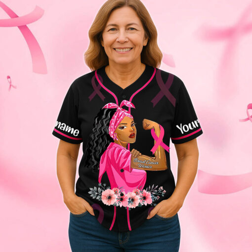 Personalized Name Breast Cancer Baseball Jersey UKHA5150901 - Image 2