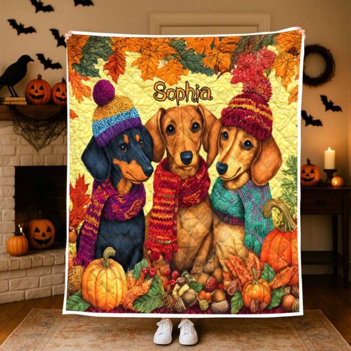 Custom Dachshund Halloween Quilted Blanket UKHM5090903 - Image 2