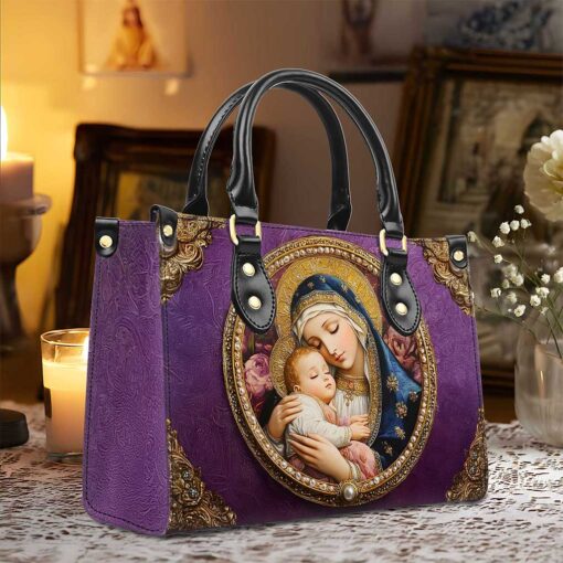 Virgin Mary And Baby Jesus PU Leather Handbag Heavenly Grace In Radiant Splendor Bag, Gift For Woman UKND5110902 - Image 4