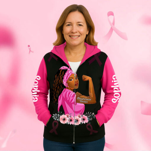 Custom Name Breast Cancer 3D Zip Hoodie UKHA5190902 - Image 2