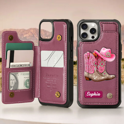 Custom Cowgirl Leather Flip Wallet Phone Case UKHH5300802 - Image 5