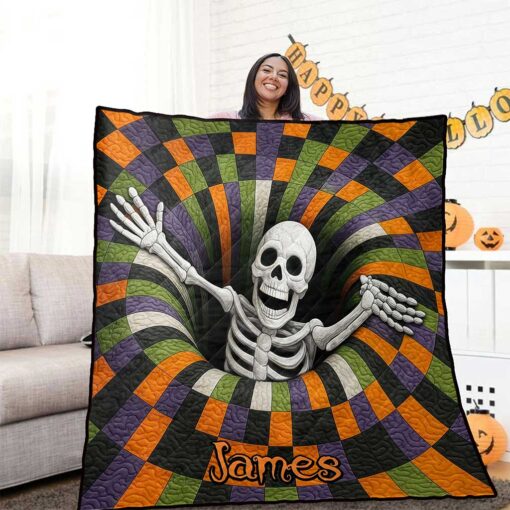 Custom Skeleton Halloween Quilted Blanket UKND5011003 - Image 3