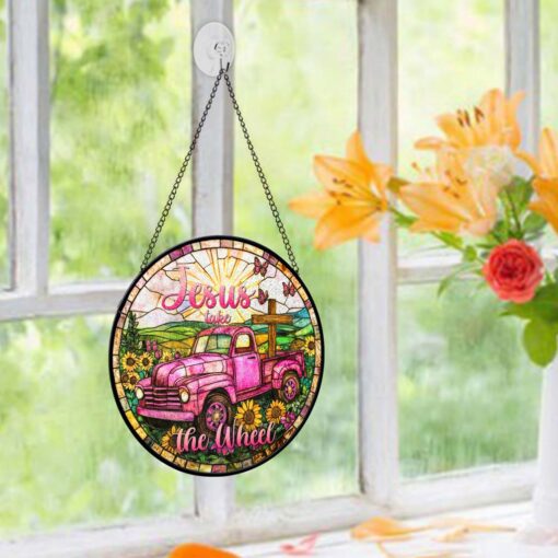 Jesus Take The Wheel Faux Stained Glass Suncatcher QFHM5050904 - Image 3