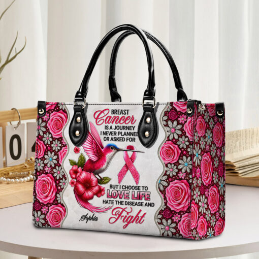 Custom Breast Cancer Awarenes Leather PU Handbag UKNT5050909 - Image 3