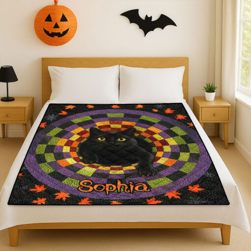 Custom Black Cat Halloween Quilted Blanket UKTZ5300901 - Image 3