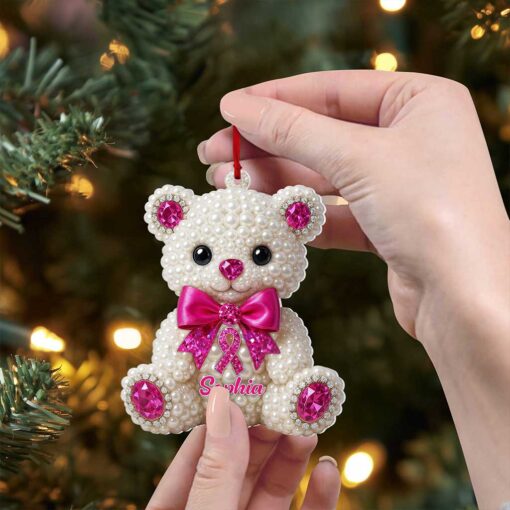 Custom 2D Flat Bear Beast Cancer Acrylic Ornament UKTZ5130901 - Image 2