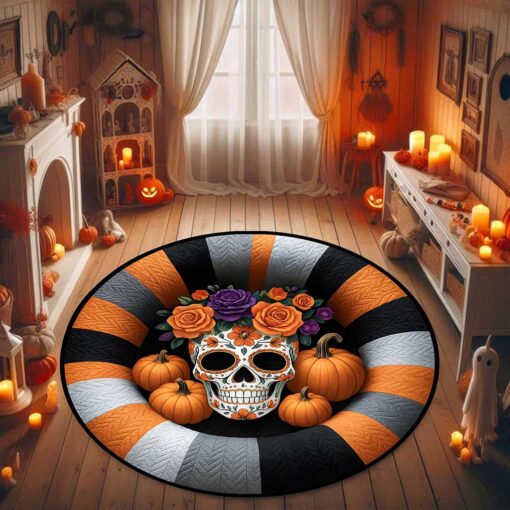 Sugar Skull Day Of The Dead Halloween 3D Printed Rug, Halloween Round Mat UKTZ5190901 - Image 3