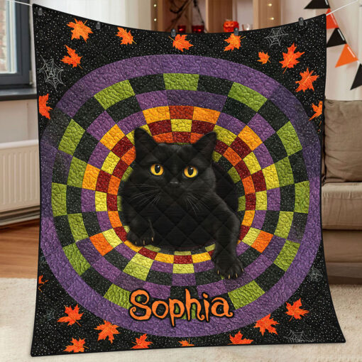 Custom Black Cat Halloween Quilted Blanket UKTZ5300901 - Image 2