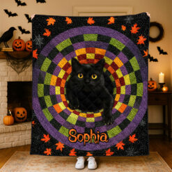 Custom Black Cat Halloween Quilted Blanket UKTZ5300901