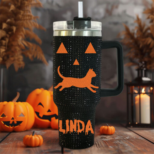 Custom Black Cat Halloween Spooky Rhinestone 40 Oz Tumbler UKTO5100901 - Image 4
