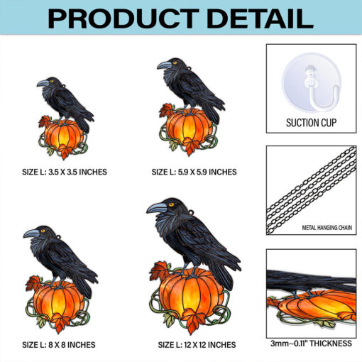 Black Raven Pumpkin Halloween Acrylic Window Hanging Suncatcher UKHA5130903 - Image 3