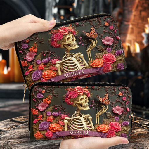 Personalized Skull Flower Halloween Leather Handbag UKTO5050902 - Image 5