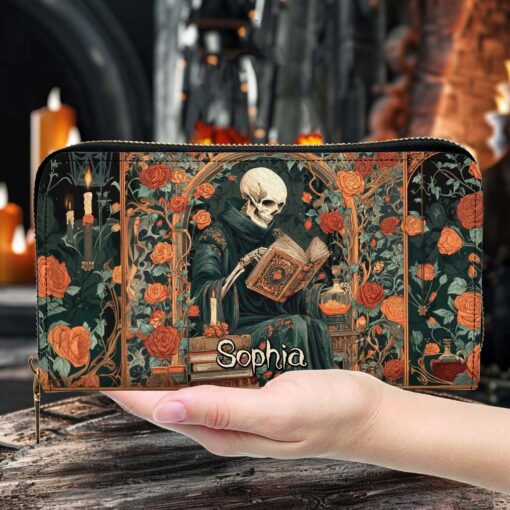 Personalized Gothic Skeleton Reading Book PU Leather Handbag QFHM5110901 - Image 6