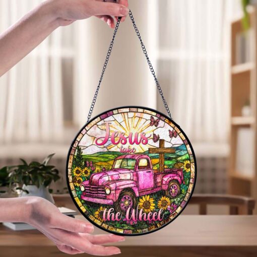 Jesus Take The Wheel Faux Stained Glass Suncatcher QFHM5050904 - Image 4