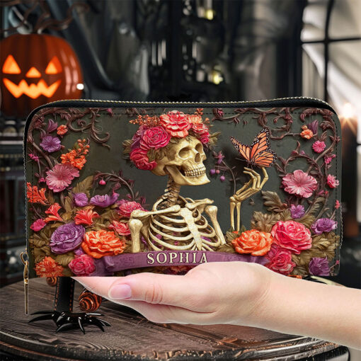 Personalized Skull Flower Halloween Leather Handbag UKTO5050902 - Image 4