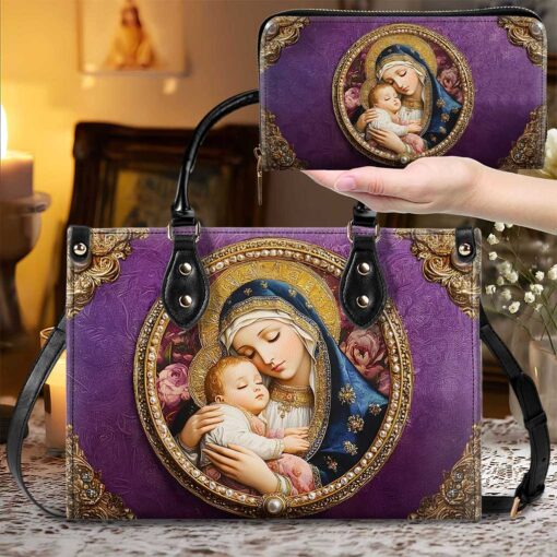 Virgin Mary And Baby Jesus PU Leather Handbag Heavenly Grace In Radiant Splendor Bag, Gift For Woman UKND5110902