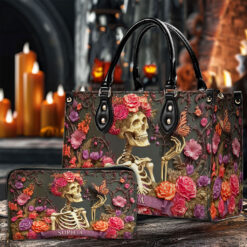 Personalized Skull Flower Halloween Leather Handbag UKTO5050902