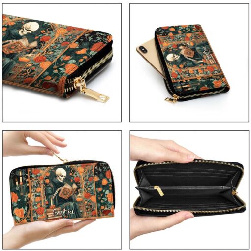 Personalized Gothic Skeleton Reading Book PU Leather Handbag QFHM5110901 - Image 7