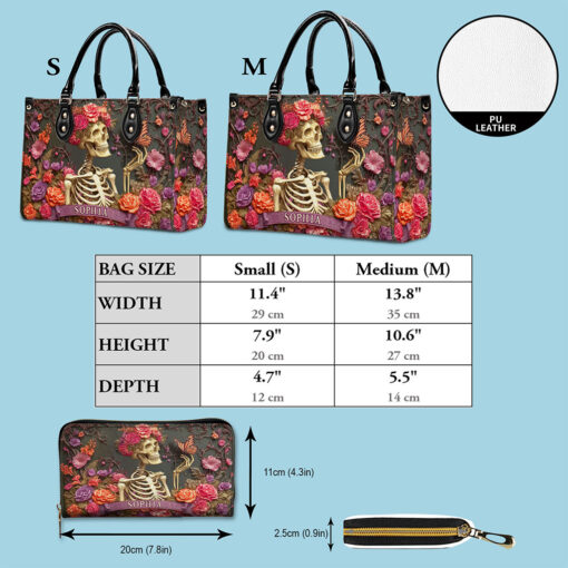 Personalized Skull Flower Halloween Leather Handbag UKTO5050902 - Image 6