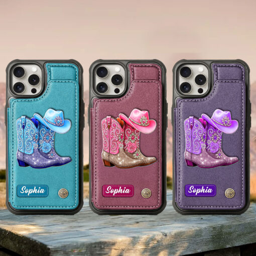 Custom Cowgirl Leather Flip Wallet Phone Case UKHH5300802