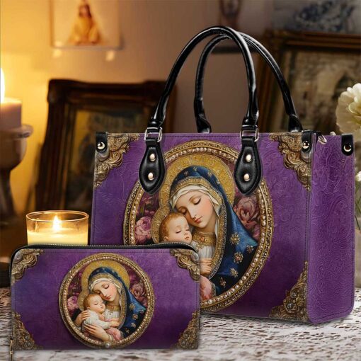 Virgin Mary And Baby Jesus PU Leather Handbag Heavenly Grace In Radiant Splendor Bag, Gift For Woman UKND5110902 - Image 6