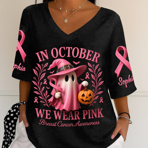 Personalized Breast Cancer V Neck Shirt NPNT5040907 - Image 2
