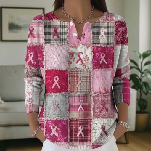 Breast Cancer Buttoned Cardigan Sweater QFTD5111001 - Image 2
