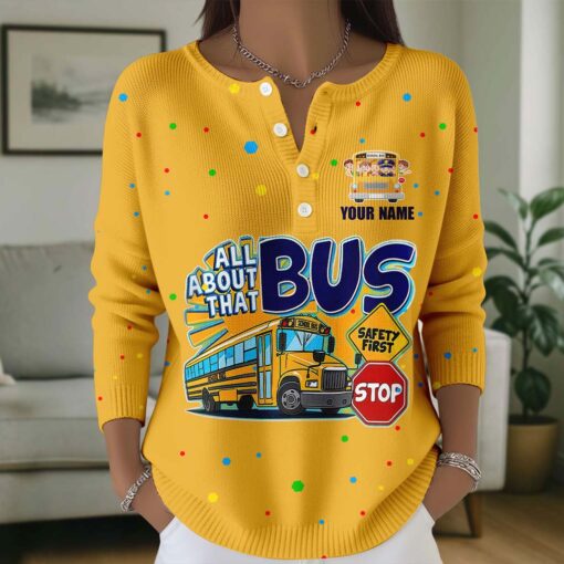 Personalized School Bus Driver Buttoned Cardigan Sweater QFTD5111004 - Image 2