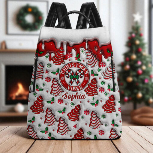 Personalized Christmas Vibes FAUX 3D INFLATED PU Leather Backpack QFTO5141003