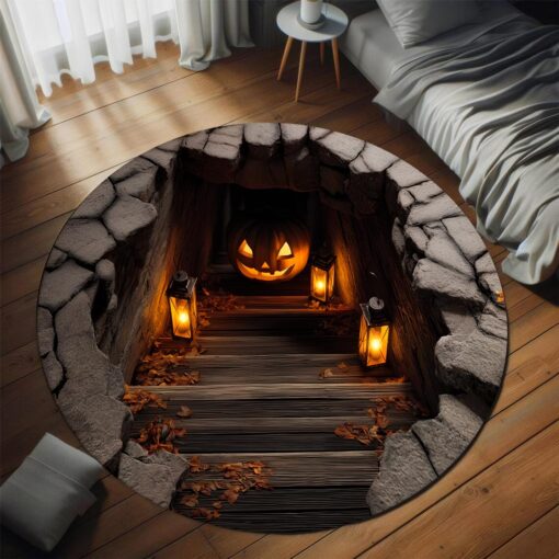 Pumpkin Halloween 3D Printed Rug, Halloween Round Mat UKHA5151001 - Image 4