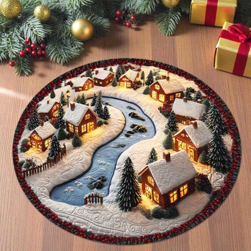 3D Printed Christmas Village Scene Small Snow Houses Round Rug UKND5151007 - Image 2