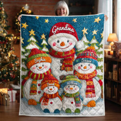 Personalized Snowman Grandma & Grandkids Quilted Blanket QFNT5151005