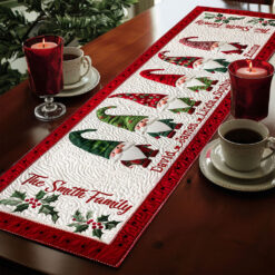 Personalized Family Christmas Gnomes Quilted Table Runner UKTO5221004
