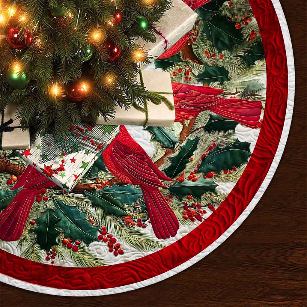Red Cardinal Birds Christmas Tree Skirt QFND5251001 - Image 5