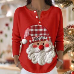 Personalized Santa Claus Christmas Buttoned Cardigan Sweater QFTD5131002