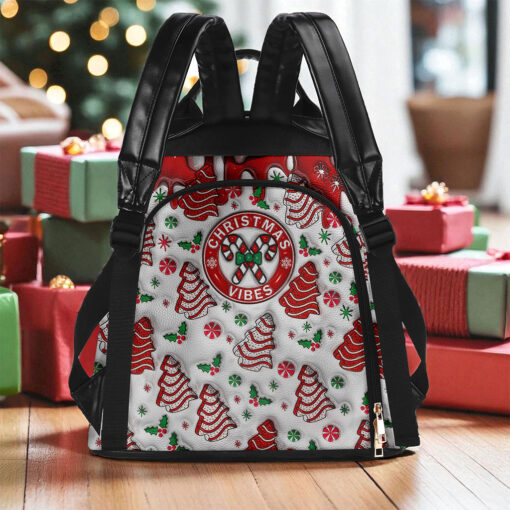 Personalized Christmas Vibes FAUX 3D INFLATED PU Leather Backpack QFTO5141003 - Image 2