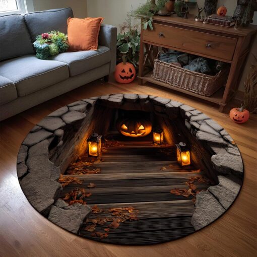 Pumpkin Halloween 3D Printed Rug, Halloween Round Mat UKHA5151001 - Image 5