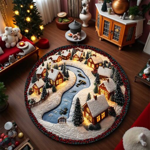 3D Printed Christmas Village Scene Small Snow Houses Round Rug UKND5151007 - Image 3