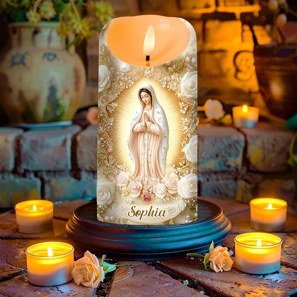 Personalized Virgin Mary LED Candle, Catholic Prayer Gift for Women, Christian Gift QFHA5290803 - Image 2