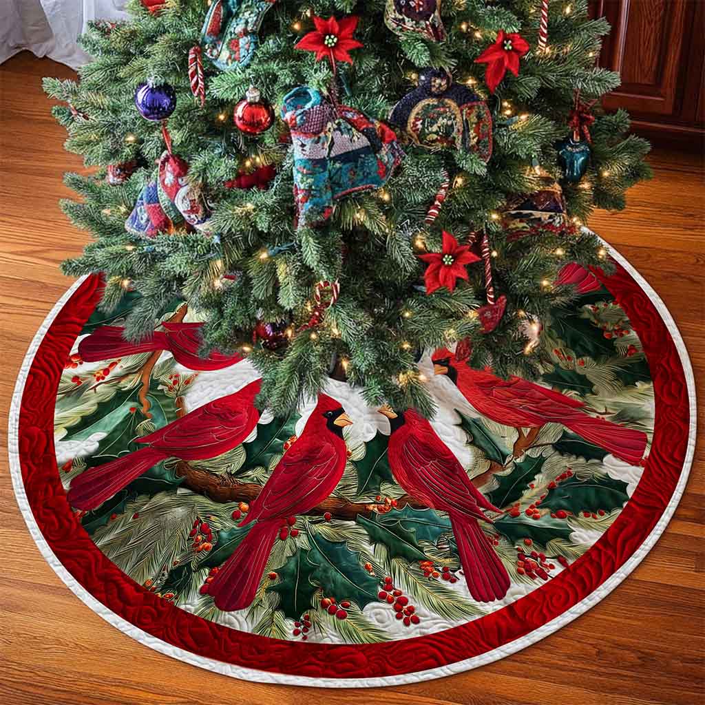 Red Cardinal Birds Christmas Tree Skirt QFND5251001 - Image 3