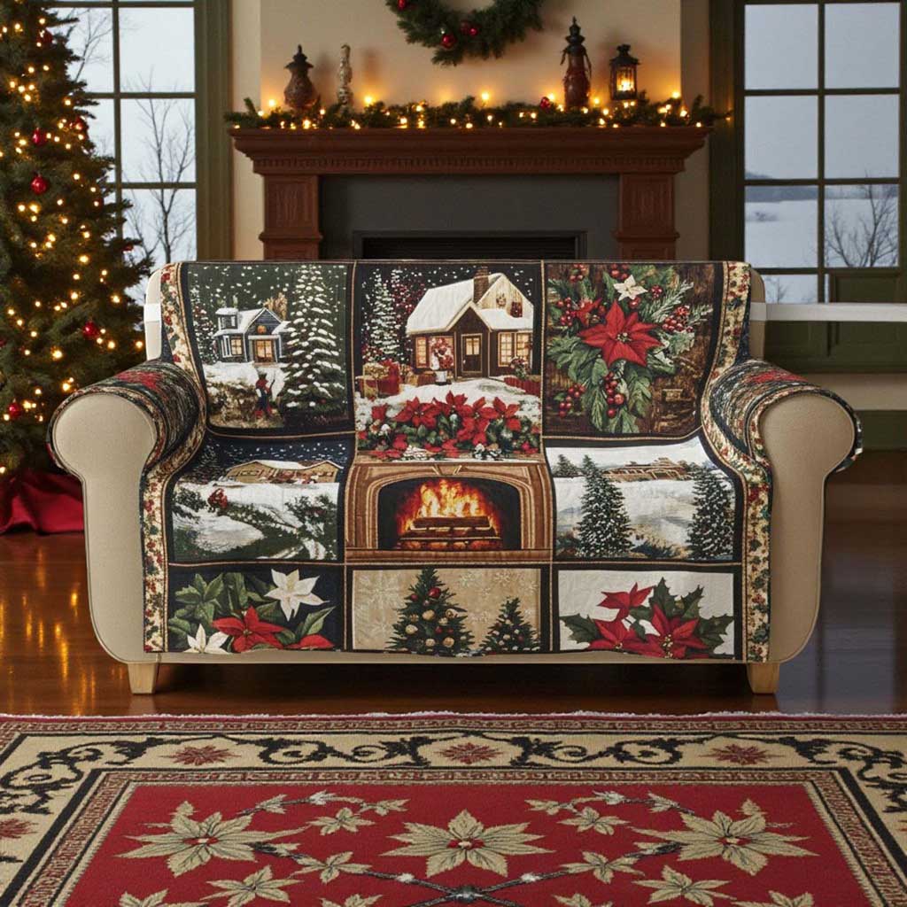 Retro Vintage Christmas Quilted Sofa Cover QFTD5291001
