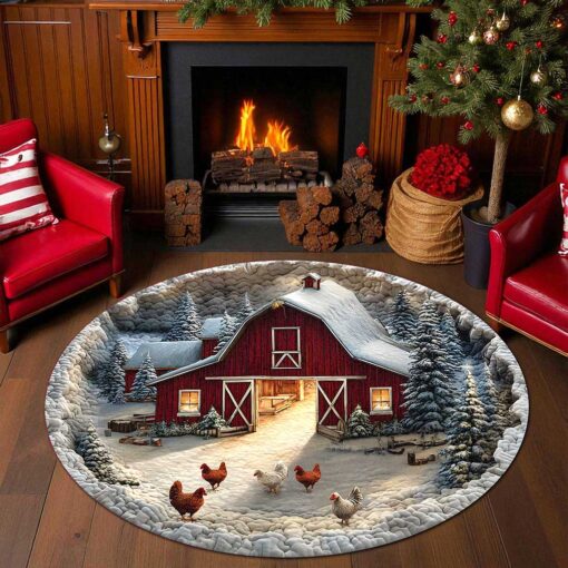 Farmhouse Chicken  3D Xmas Room Round Rug Mat PMTZ5211001 - Image 2