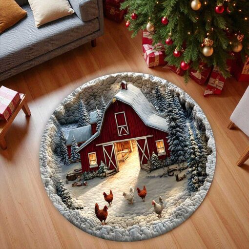 Farmhouse Chicken  3D Xmas Room Round Rug Mat PMTZ5211001 - Image 3