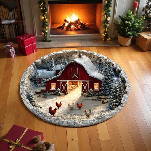 Farmhouse Chicken  3D Xmas Room Round Rug Mat PMTZ5211001 - Image 4